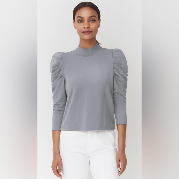 Cuyana French Terry Puff Sleeve Sweatshirt in Steel - Picture 2 of 13